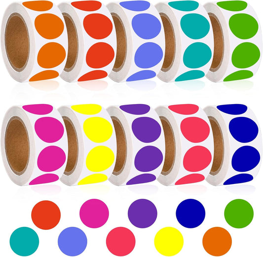 5000 PCS 1/2" Colored Dot Stickers Round Color Coding Labels Polka Circle Dot Label Sticker for Toddler, Office, Student, Classroom, Papers Etc(10 Rolls, 1/2 Inches)