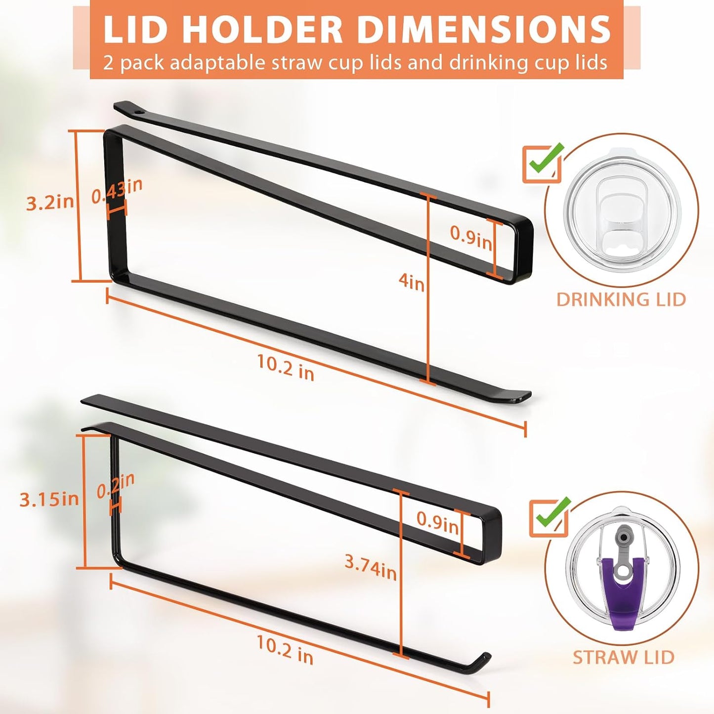 Tumbler Lid Organizer, Versatile Tumbler Lid Storage Holds 10 Lids, Black | Space Saving Cup Lid Organizers Inside Cabinet Tumbler Lid Hook for Kitchen Organizer and Storage, Paper Towel Rack Hanger