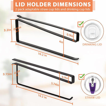 Tumbler Lid Organizer, Versatile Tumbler Lid Storage Holds 10 Lids, Black | Space Saving Cup Lid Organizers Inside Cabinet Tumbler Lid Hook for Kitchen Organizer and Storage, Paper Towel Rack Hanger