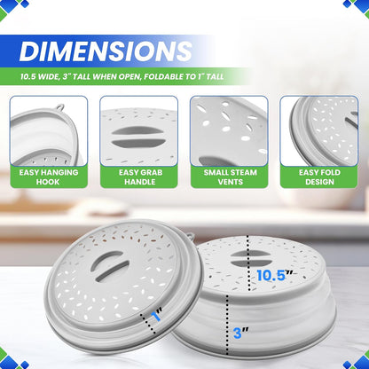 Microwave Splatter Cover 10.5” - Foldable Silicone Microwave Cover for Food | Splatter Covers the Dish and Plate - Durable Silicone Microwave Food Cover Lid With Vents for Microwave Splatter Protection