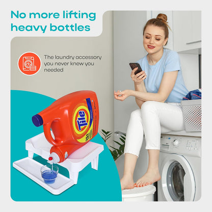 Skywin Laundry Detergent Holder Shelf for Laundry Room - 1 Pack - White | Holds 2 Bottles, Easy Pouring, Rubber Feet, Angled Stand, Fabric Softener Dispenser for Laundry Room Organization & Storage
