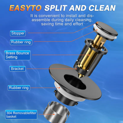 Bathroom Sink Drain Strainer, Pop-up Sink Drain Strainer with Removable Stainless Steel Strainer Basket Hair Catcher, Bathroom Sink Strainer for Bathroom Sink Stopper Replacement(1PCS)