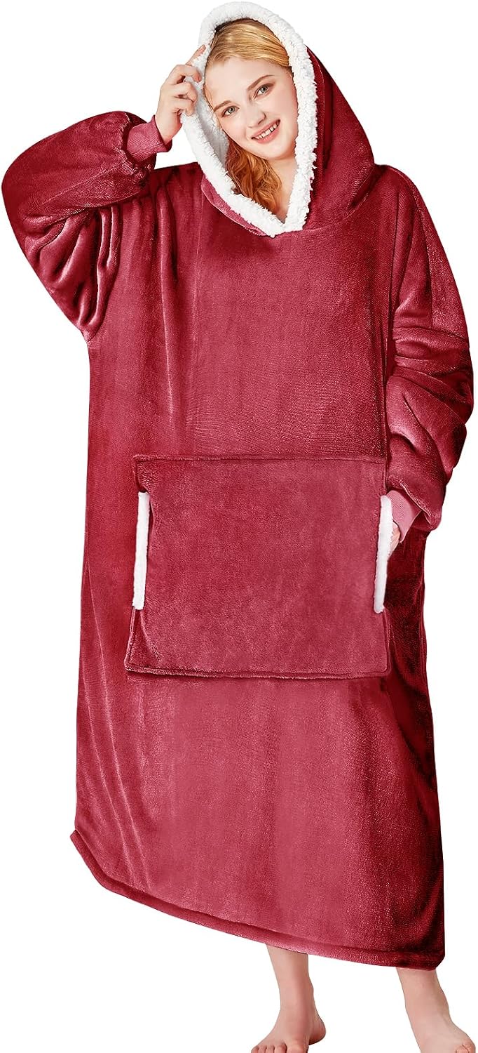 yescool Wearable Blanket Hoodie, Flannel Sherpa Fleece Blanket Sweatshirt for Adults Women Men,One Size Fits All - Colors B