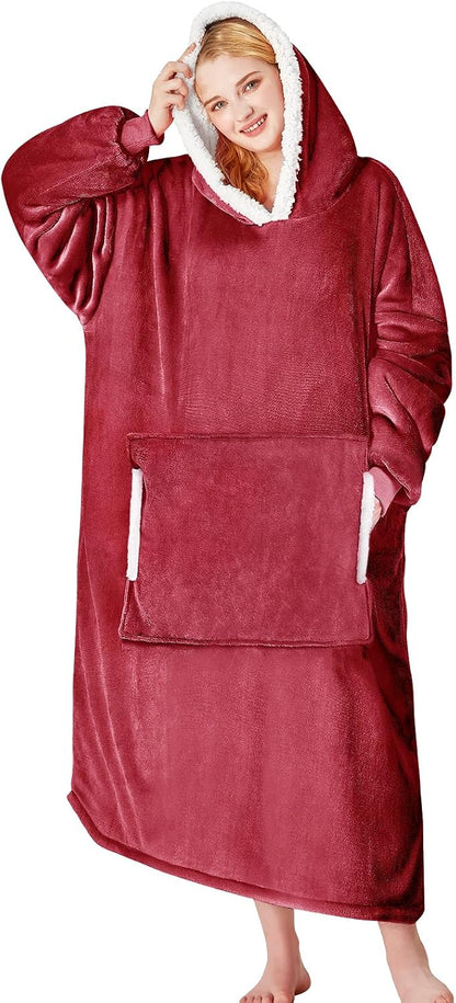 yescool Wearable Blanket Hoodie, Flannel Sherpa Fleece Blanket Sweatshirt for Adults Women Men,One Size Fits All - Colors B