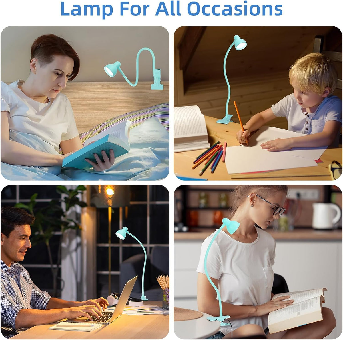 Clip on Reading Light for Bed 3 Color Modes Teal