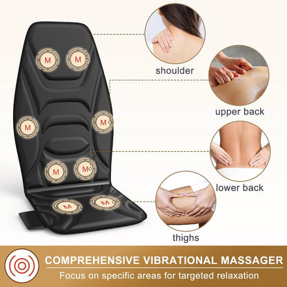 Massage Seat Cushion with Heat and Cooling Fan, Vibration Back Massager for Chair with 6 Motors, Chair Massager Pad for Office Chair, Sofa and Recliner, Jet-Black