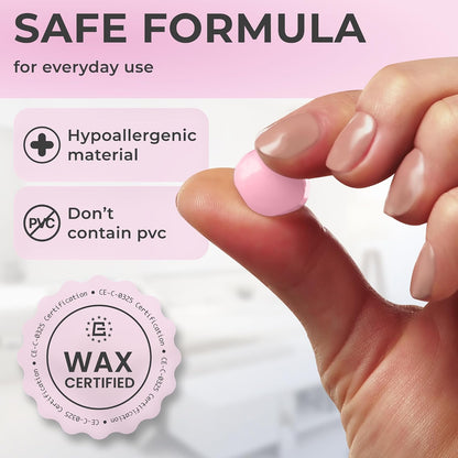 PQ Wax Ear Plugs for Sleep - 6 Silicone Wax Earplugs for Sleeping and Swimming - Gel Ear Plugs for Noise Cancelling, Ear Protection - Sleeping Earplugs with Sound Blocking (6-Pillows). Beige