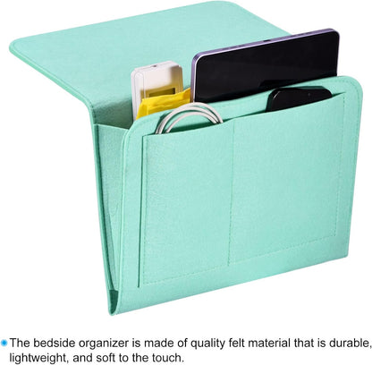 PATIKIL 11in Bedside Caddy, Bed Caddy Bedside Organizer Hanging Soft Felt 5 Pockets Bed Pockets Bedside Storage Organizer Remote Control Holder for Bedroom Phones Glasses, Green
