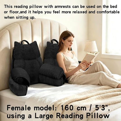 Reading Pillow for Bed with Arms, Back Support, Memory Foam（Grey Black）