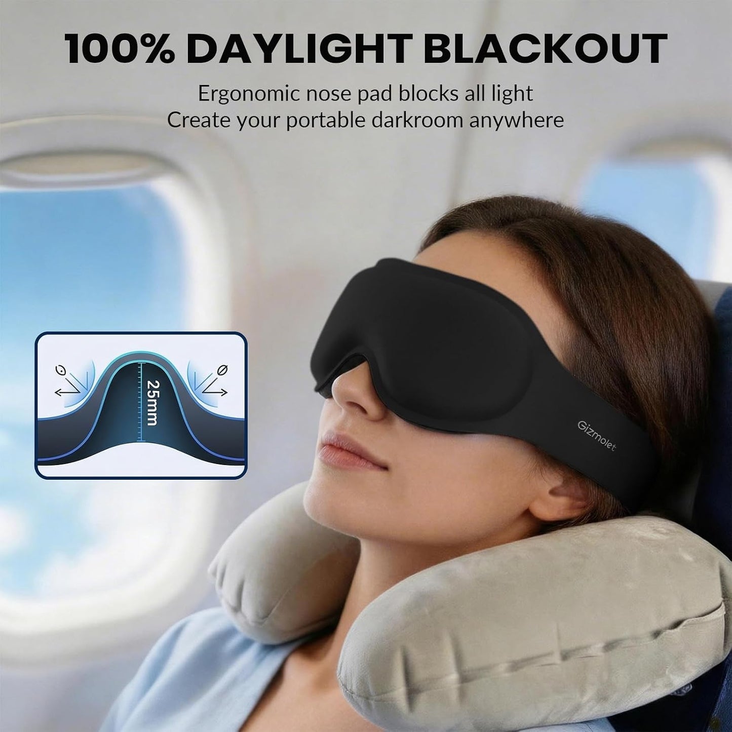 Maximum Blackout Sleep Mask for Deep Sleep, 3D Eye Mask with Spacious Eye Cups, Zero Eye Pressure, Long Eyelash & Lash Extension Friendly, Eye Cover for Travel/Shift Work/Daytime Sleep, Black