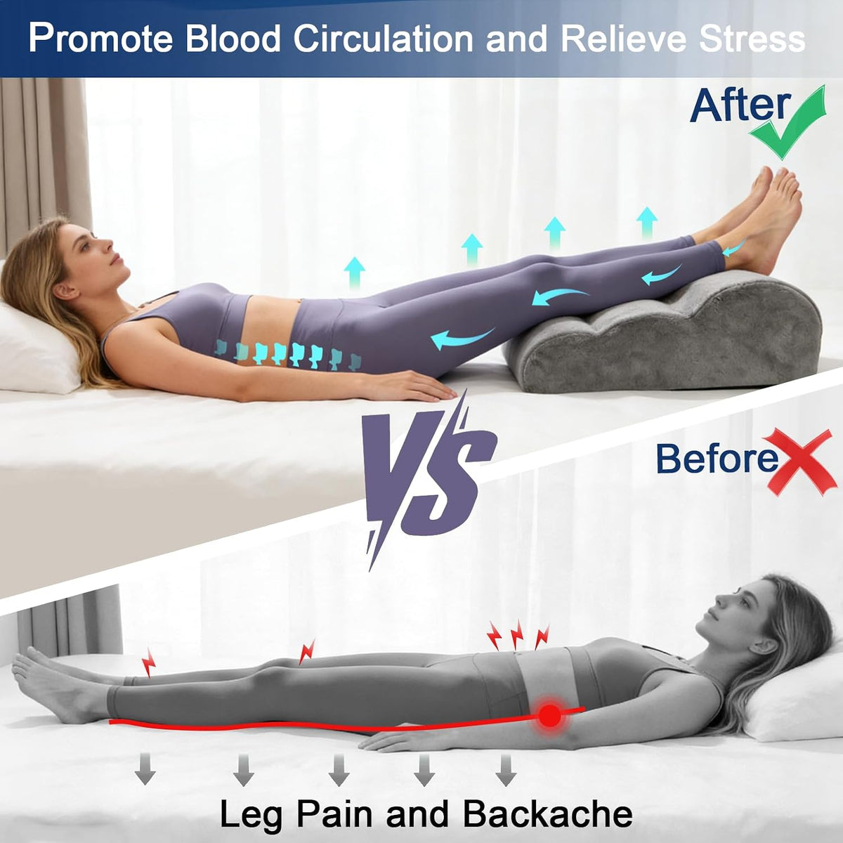 Leg Wedge Pillow Post Surgery, High-Density Foam Leg Elevation Pillow with Velvet Cover for Sleeping Swelling Blood Circulation and Knee Ankle Pain Relief, Grey