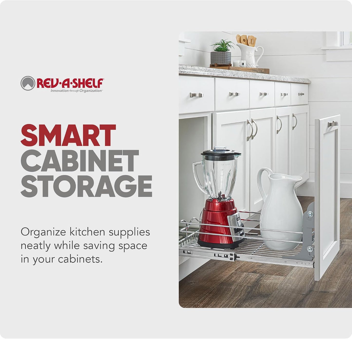 Rev-A-Shelf Pullout Organizer for Cabinets, Min Opening Width of 18" | STwo-Tier Steel Shelf for Kitchen or Vanity Cabinet Organization, Heavy Gauge Wire Slide Out Storage Basket, 5WB2-1822CR-1