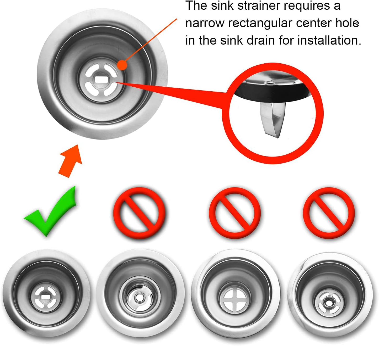 2 Pack Kitchen Sink Strainer and Stopper Combo Basket Replacement | For Standard 3-1/2 inch Drain, Spring Clip, Stainless Steel Basket and Rod, Rubber Stopper Bottom
