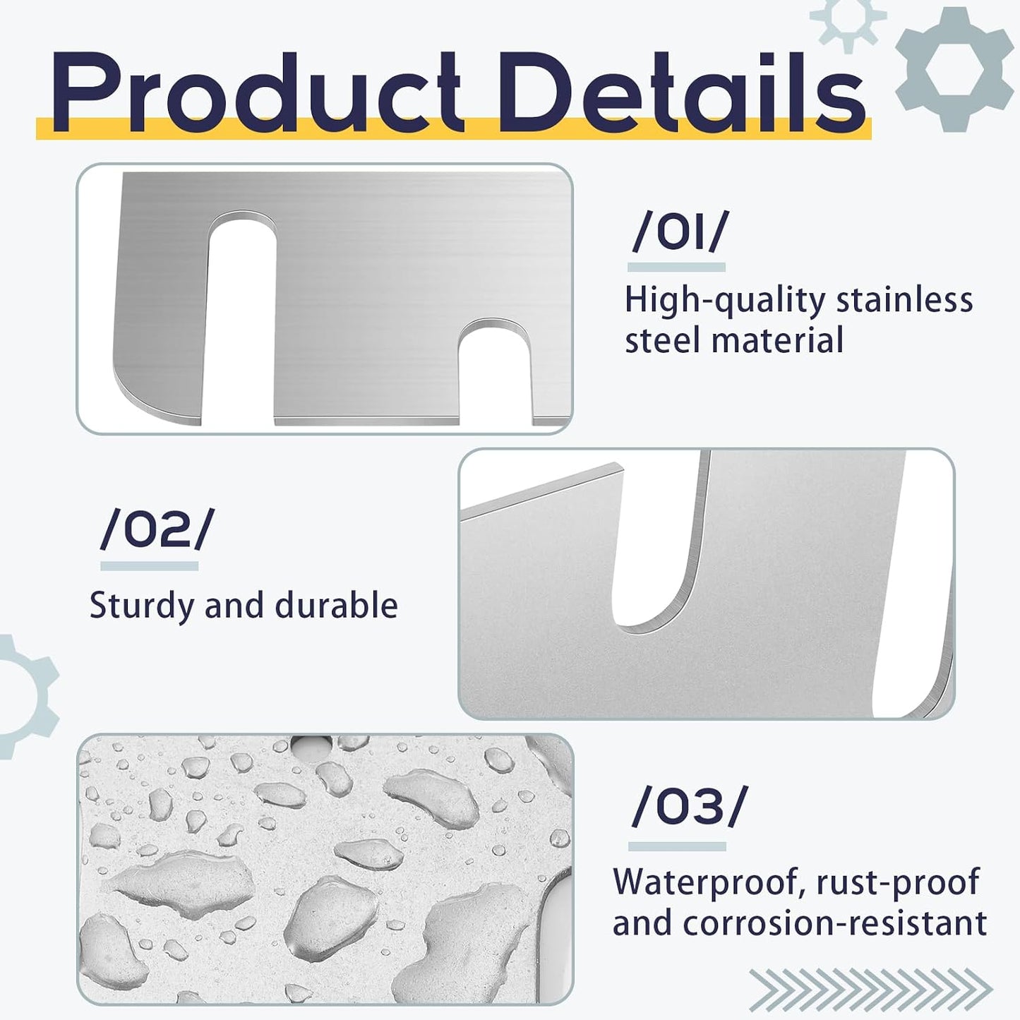 10 Pcs Hardware Door Hinge Shims Stainless Steel Metal Coated Finish Door Hinge Shim for Repair Kit (4 Inch,White)