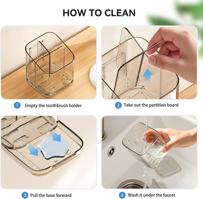 3 Slots Toothbrush Holders with Detachable Dividers for Bathrooms | Toothbrush Holder Wall Mounted with Drip Tray, Electric Tooth Brush and Toothpaste Holder Organizer for Bathroom Countertop