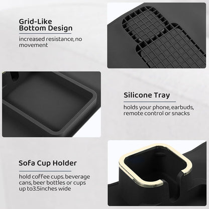 HMASYO Couch Cup Holder Tray – Weighted Silicone Sofa Armrest Organizer Table with Anti-Spill Coaster, Easy Reach for Drink, Snacks, Remote & Phone, Non-Slip Base, Easy Clean