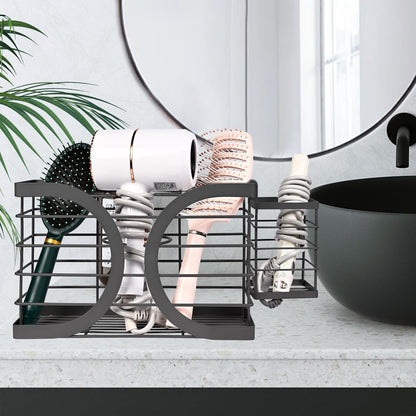 Elegant White Cabinet Door/Wall Mounted 3-in-1 Hair Dryer Holder | Stylish Bathroom Organiser, For Hair Dryer & Straightener, Hair Brush & Accessories
