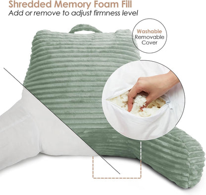 Clara Clark Reading Pillow for Bed Adult – Back Pillow for Sitting in Bed, Standard Bed Pillows for Sitting Up, Foam Chair Pillow, Sage Green Rest Pillow