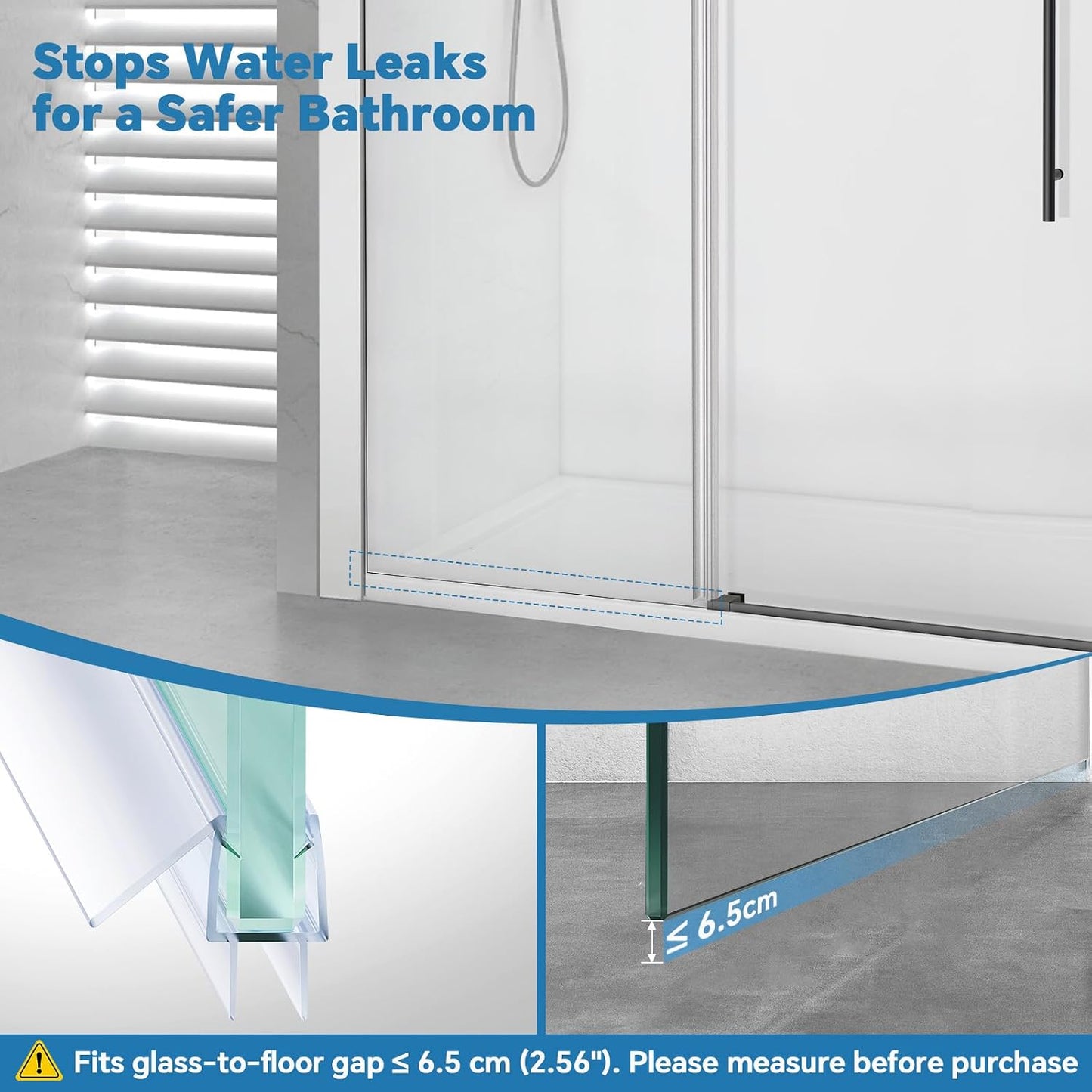 Shower Door Bottom Seal Strip, 2PCS Seal Strip, Ultra Clear PVC, 36" Length, Fits 6mm Thick Glass, Prevents Leaks, Easy Installation, No Adhesive Required (Ultra Clear, 36in for 1/4"(6mm) Door)