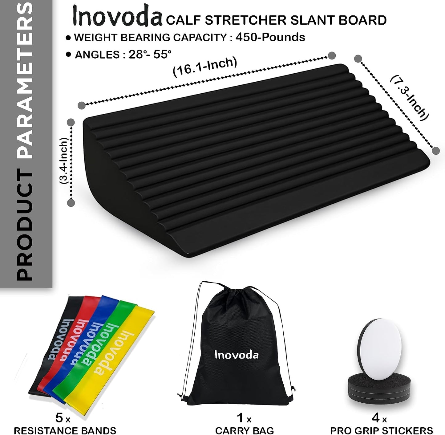 Calf Stretch Board I Slant Board For Calf Stretching & Calf Raise Block for Relief of Plantar Fasciitis, Achilles Tendonitis & Calf Tightness | Calf Stretcher with 5 Resistance Bands & Carry Bag I Ankle Balance Board & Ankle Exerciser Strengthener