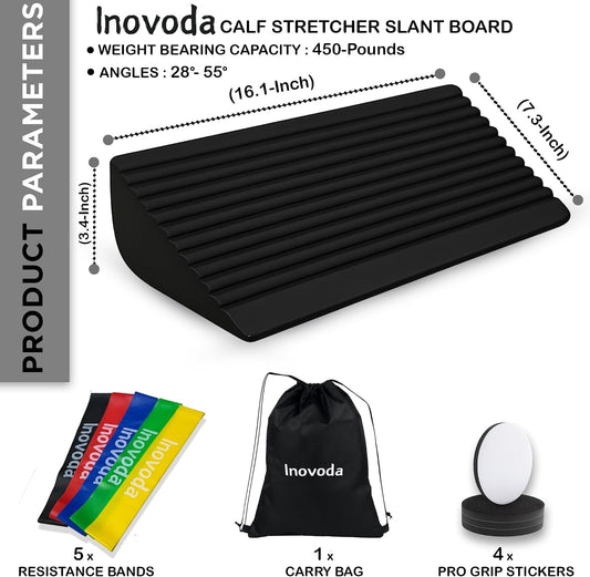 Calf Stretch Board I Slant Board For Calf Stretching & Calf Raise Block for Relief of Plantar Fasciitis, Achilles Tendonitis & Calf Tightness | Calf Stretcher with 5 Resistance Bands & Carry Bag I Ankle Balance Board & Ankle Exerciser Strengthener