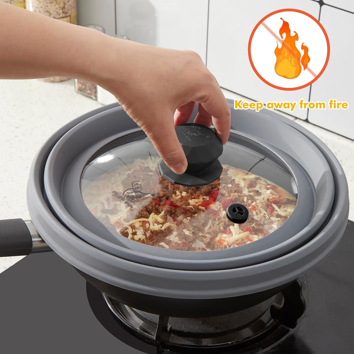 Microwave Splatter Cover Vented Glass Cover Splatter Guard Lid with Collapsible Silicone for Food as Pot Cover Plate Cover 10.8 inch for 6 7 8 9 10 inch Plate Bowl Light Grey