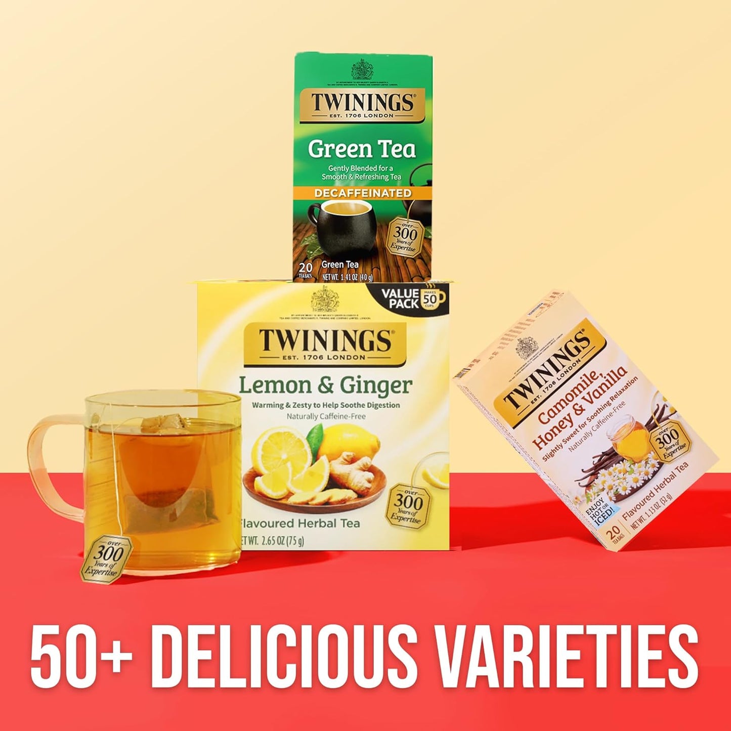 Twinings Mango & Pineapple Herbal Tea Individually Wrapped Bags, 20 Count (Pack of 1), Naturally Caffeine-Free, Enjoy Hot or Iced, 20 Teabags
