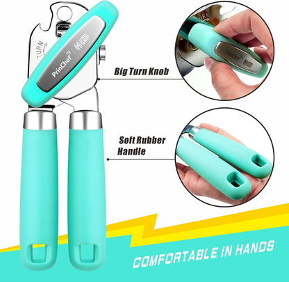 PrinChef Manual Can Openers with Magnet, No-Trouble-Lid-Lift, Handheld Can Opener Smooth Edge with Sharp Blade, Large Effort-Saving Handles, Easy Grip & Heavy Duty, Black