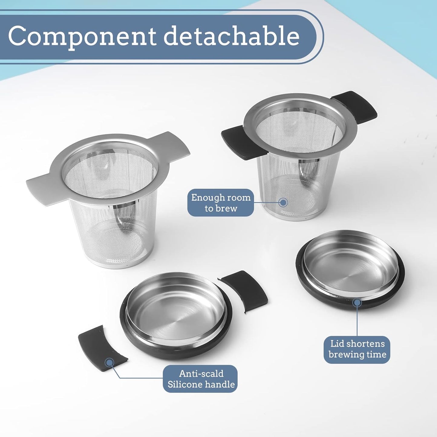 2 Pack Tea Infusers For Loose Tea, Stainless Steel Mesh With Lid | 304 Stainless Steel, Fine Mesh Basket, Large Capacity, Cup And Teapot Fit, Lid Doubles As Drip Tray