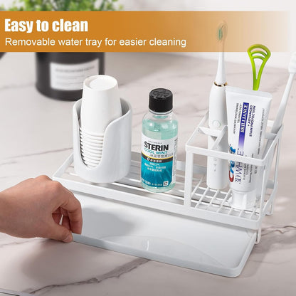 Toothbrush Holders Toothpaste Organizer Bathroom Accessories, Matte Black | Carbon Steel, 4 Slots, Removable Drip Tray, Easy to Clean, Electric Toothbrush Storage, for Countertop, Shower, Sink