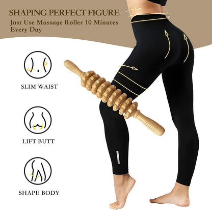 Manual Wood Therapy Massage Stick, Wooden Cellulite Muscle Roller for Legs | Body Sculpting, Lymphatic Drainage Massager, Wooden Massage Tools for Trigger Points Relief, Sore Muscle Recovery