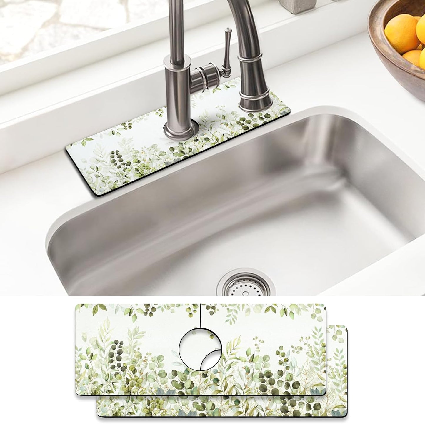 Sink Faucet Absorbing Mat, 2 Pack Drying Mat Around Faucet Sink Splash Guard Behind Faucet Sinkmat For Kitchen Bathroom Island Rv 24 * 5.5 Inch (60 * 14 cm)