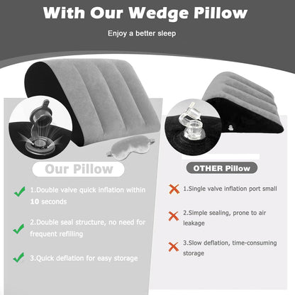 Inflatable Bed Wedge Pillow for Sleeping - Inflatable Wedge Pillow with Silk Eye Mask Set for Traveling,Leg Elevation,Back Support,Body Positioners,Lumbar Cushion for Post-Surgery Recovery,Camping Use