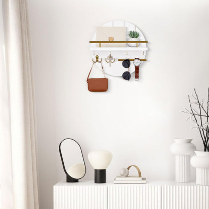 Nekon Key Holder Wall Mount, 11.8” Wood Mail Organizer for Wall, Brown | Round Wall Shelf with 6 Key Hooks, Rustic Key and Mail Holder, Key Hanger for Entryway Hallway Kitchen