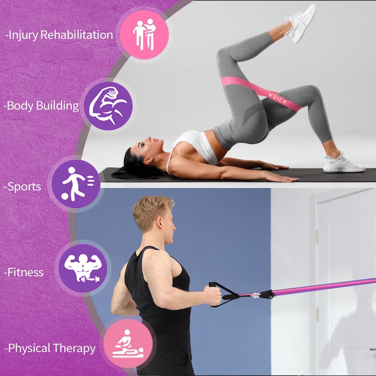 VElCK Resistance Bands Set with Handles for Exercise, Workout and Home Gym | 100% Natural Latex, 10-150LBS, Versatile for Yoga, Pilates, Strength, Home Gym