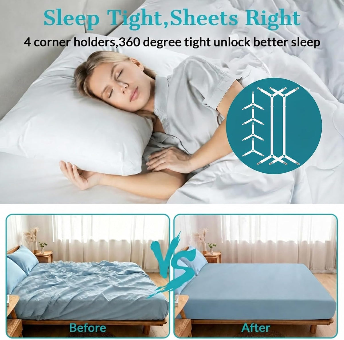 2 Pack Bed Sheet Holders - Adjustable Criss Cross Sheet Strap White