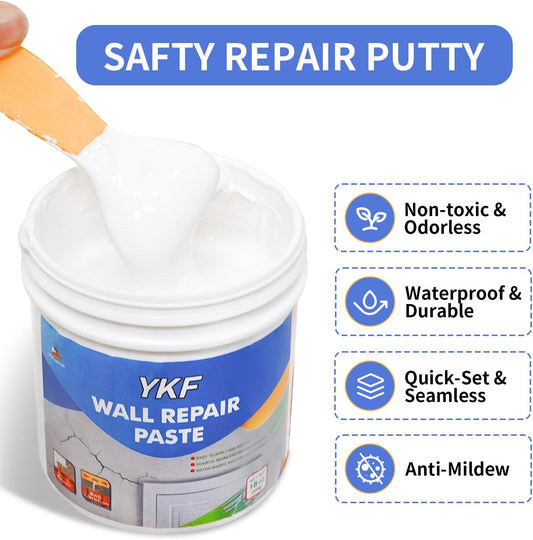 YKF Drywall Repair Kit, 18 oz Ready to Use Quick Dry Wall Repair Paste with Scraper and Self-Adhesive Mesh, White Spackle Putty for Small Holes, Nail Holes, Dents and Cracks