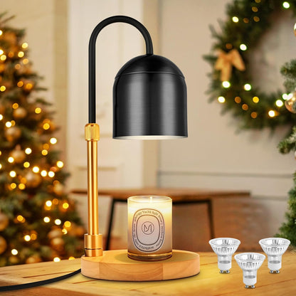 Candle Warmer Lamp with Timer & 3 Bulbs, Dimmable Electric CandleLight Adjustable Height and Brightness Candle Wax Warmer for Jar Candles Bedroom Home Decor House Warming Gift for Women (Round Gold)