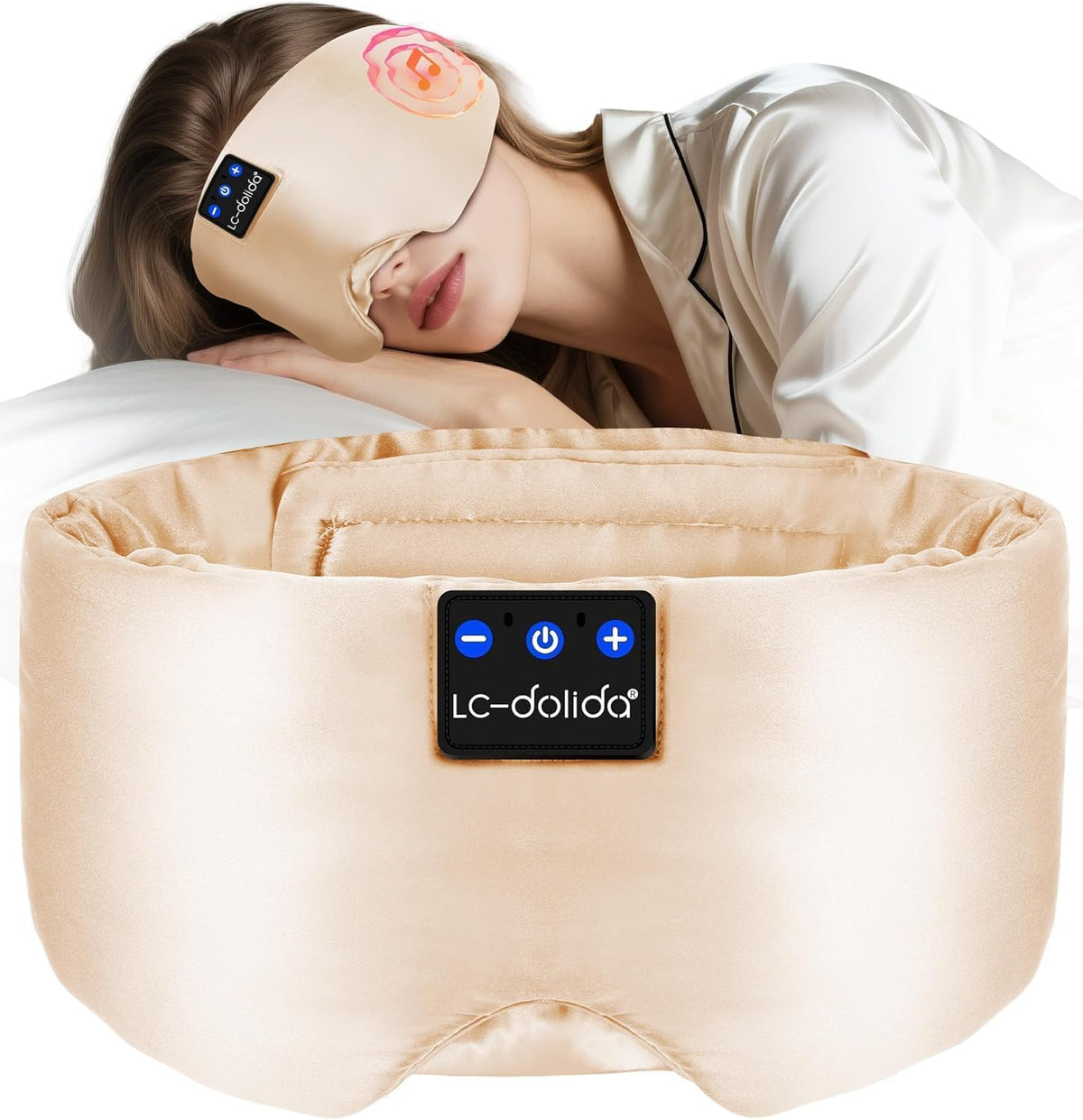LC-dolida 3D Silk Bluetooth Sleep Mask, Mulberry Silk Sleep Mask with Bluetooth Headphones, Bluetooth Eye Sleep Mask for Side Sleepers, Total Blackout Bluetooth Eye Mask for Women Men, Black