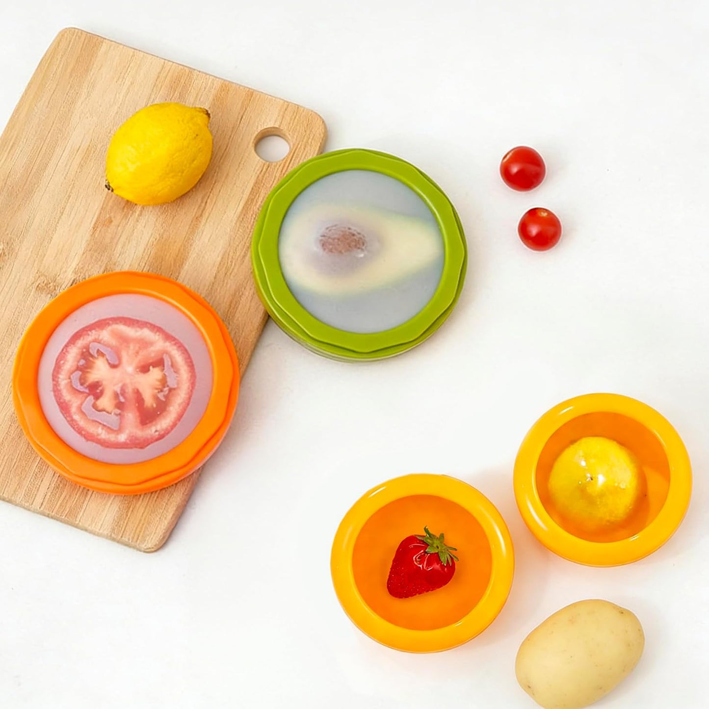 [4-Pack Multi-Size Silicone Food Savers, Upgraded Avocado & Onion Keeper for Refrigerator, Airtight Reusable Produce Containers for Fruits, Vegetables, & Meal Prep