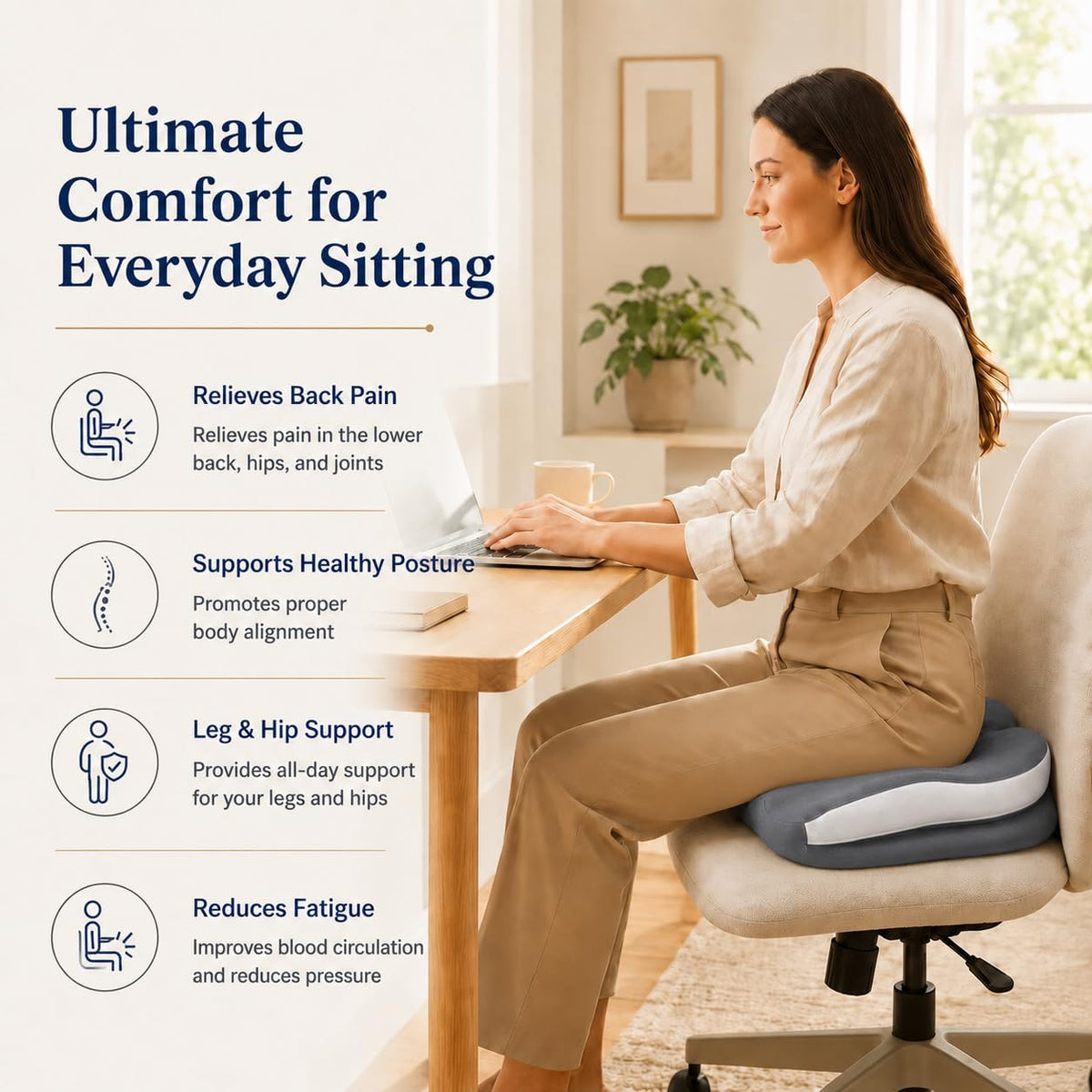 Memory Foam Ergonomic Seat Cushion for Office Chairs Pain Relief
