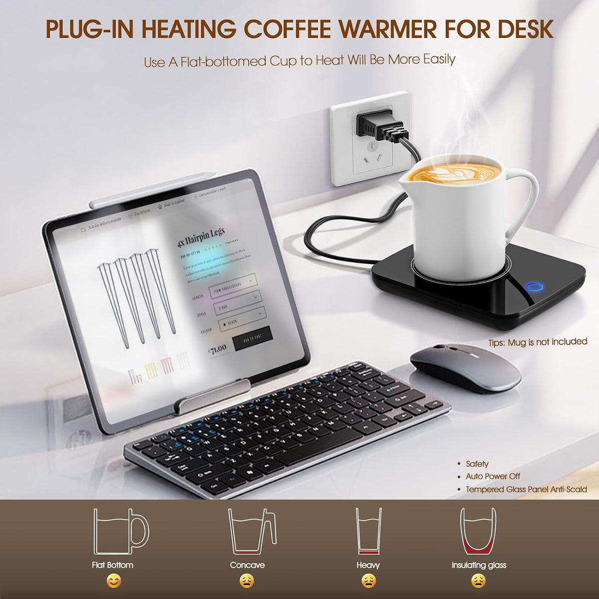 Misby Mug Warmer, Coffee Warmer for Desk Auto Shut Off Coffee Lovers Gift Ideas, Smart Coffee Cup Warmer with Gravity-Induction Coffee Mug Warmer for Desk Use Keep Beverages Coffee Warmer (White)