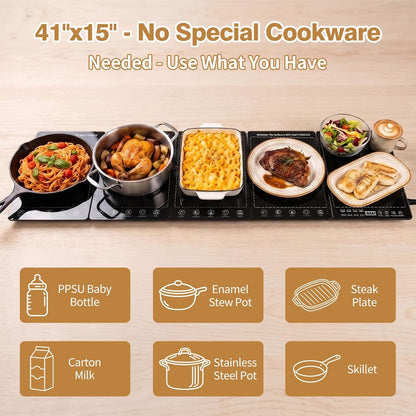 Electric Warming Tray 5-in-1 Food Warmers for Parties Buffet with 10 Temp & 24H Timer,41" x 15" Glass Warming Mat for Food Modular Warmers for Food Trays Buffet, for Family Women