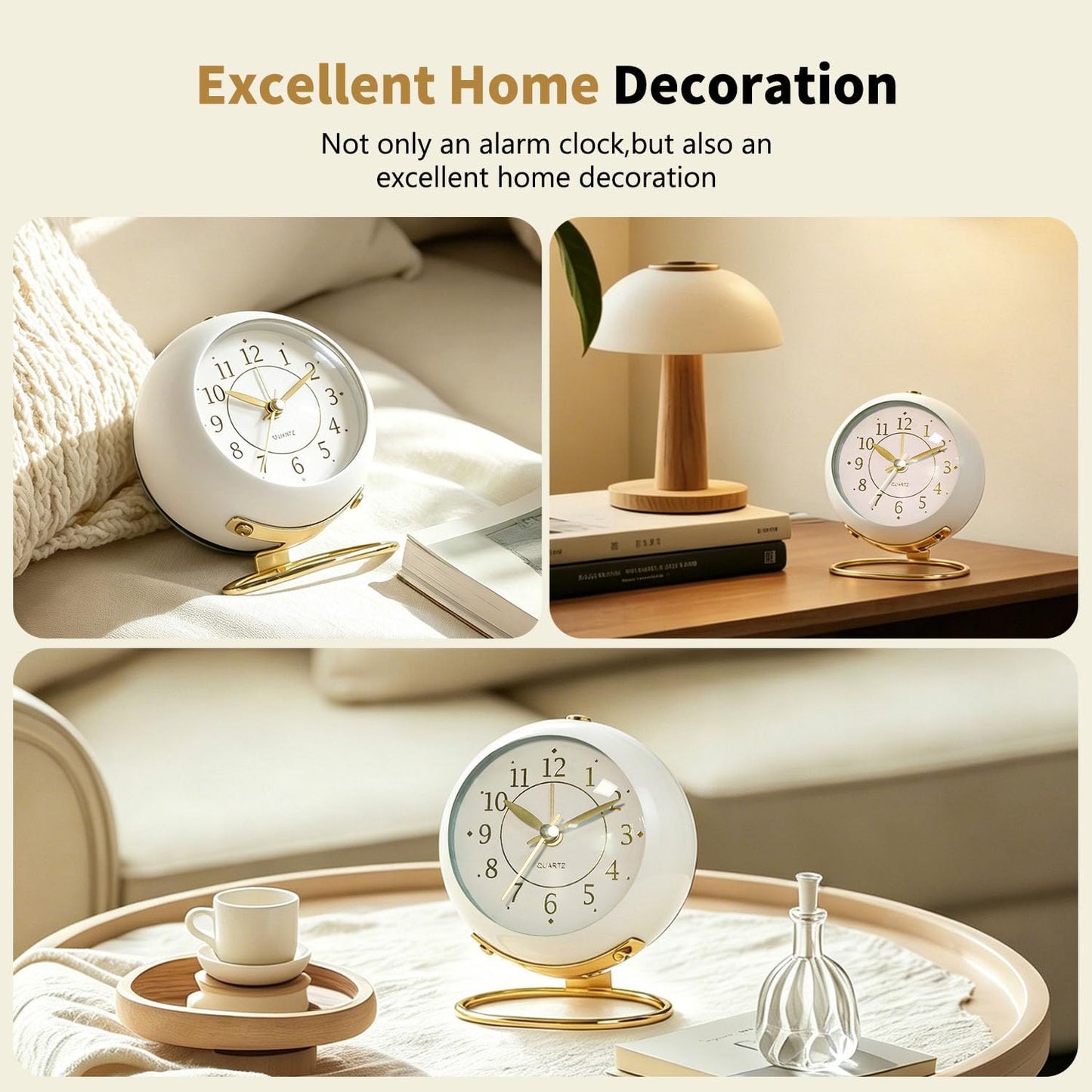 Analog Alarm Clock, Retro Small Desk Clock with Night Light, Backlight Cute Simple Design, Silent Non-Ticking, Battery Powered, Clock for Bedroom,Travel,Kitchen,Bedside Desktop Decor