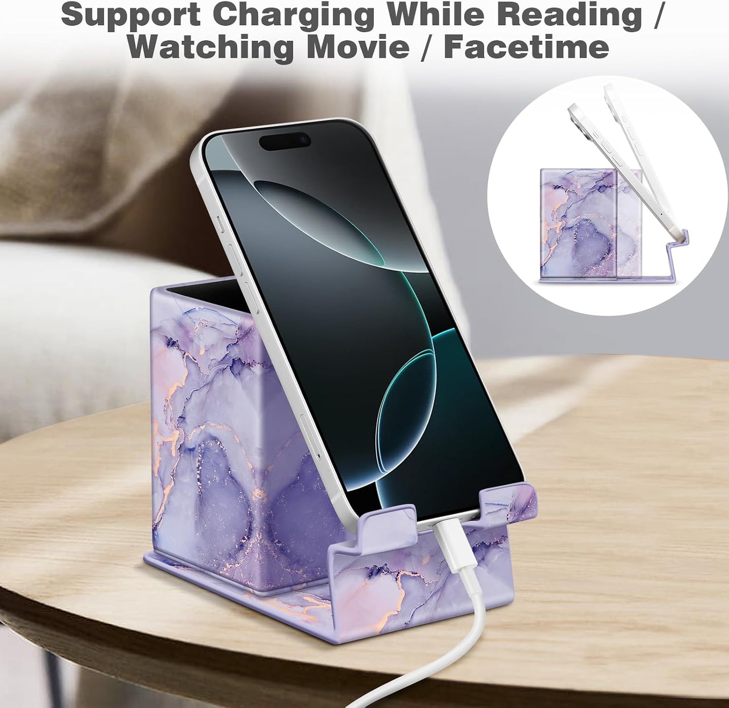 FINTIE Pencil Holder With Phone Stand, Eyeglasses Holder, Desktop Organizer | Nightstand Glasses Holder, Desktop Organizer, For Remote/Pen Storage, Office Supplies Case, Home Decor