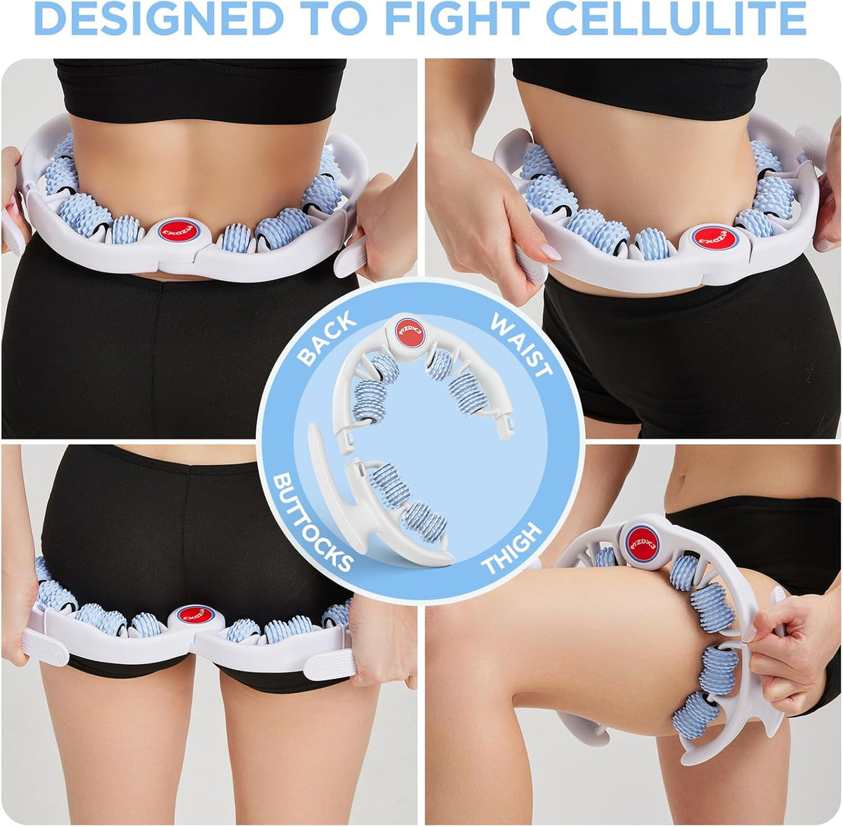 Cellulite Massage Tool - Lymphatic Drainage Massager - Muscle Roller, Deep Fascia Massage, Dimpled Skin Removal, Legs/Thighs/Buttocks, Anti-Cellulite Roller, Smooth Skin (14 Wheel - Green)