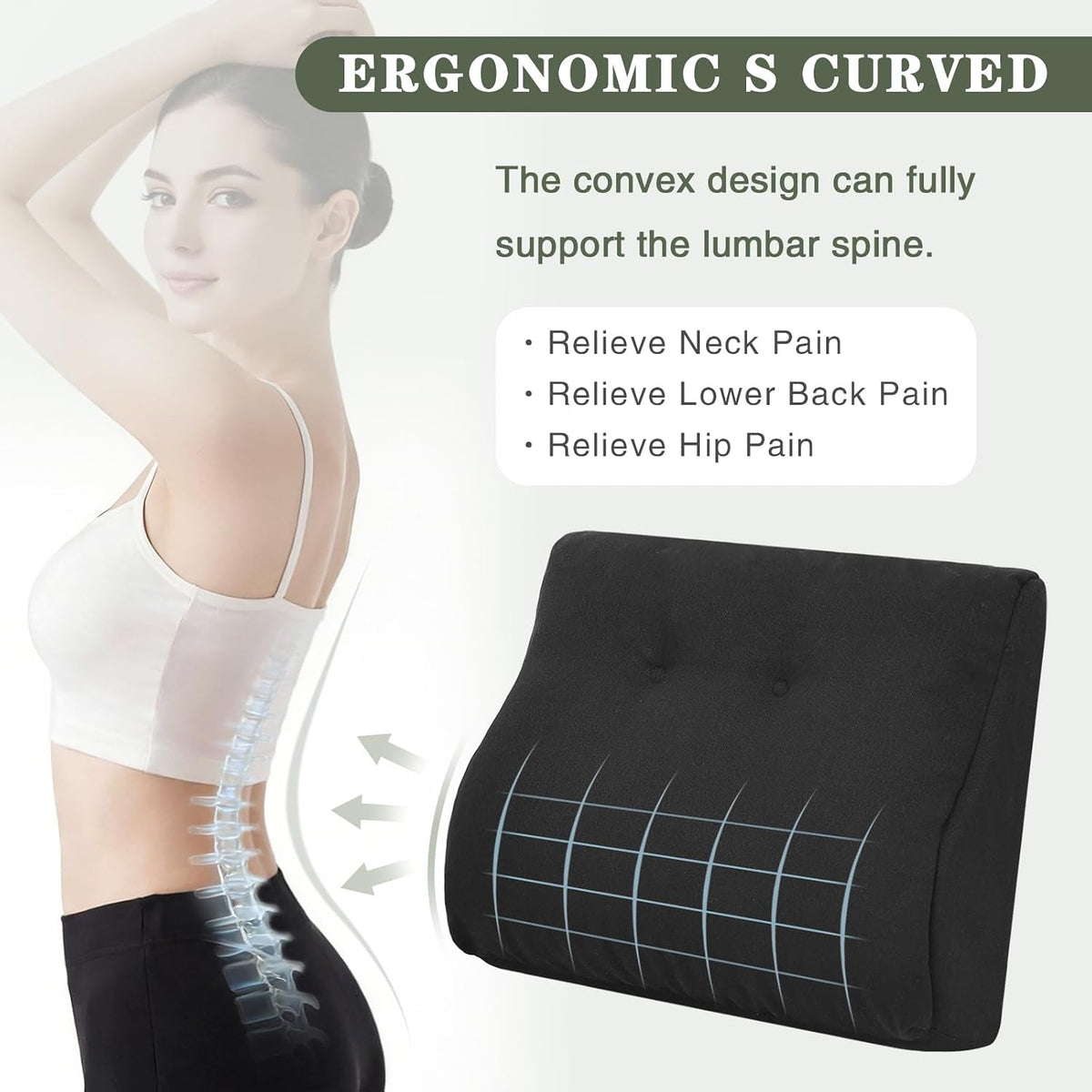 baibu Patented Dual-Layer Memory Foam Lumbar Pillow for Recliner, Brown