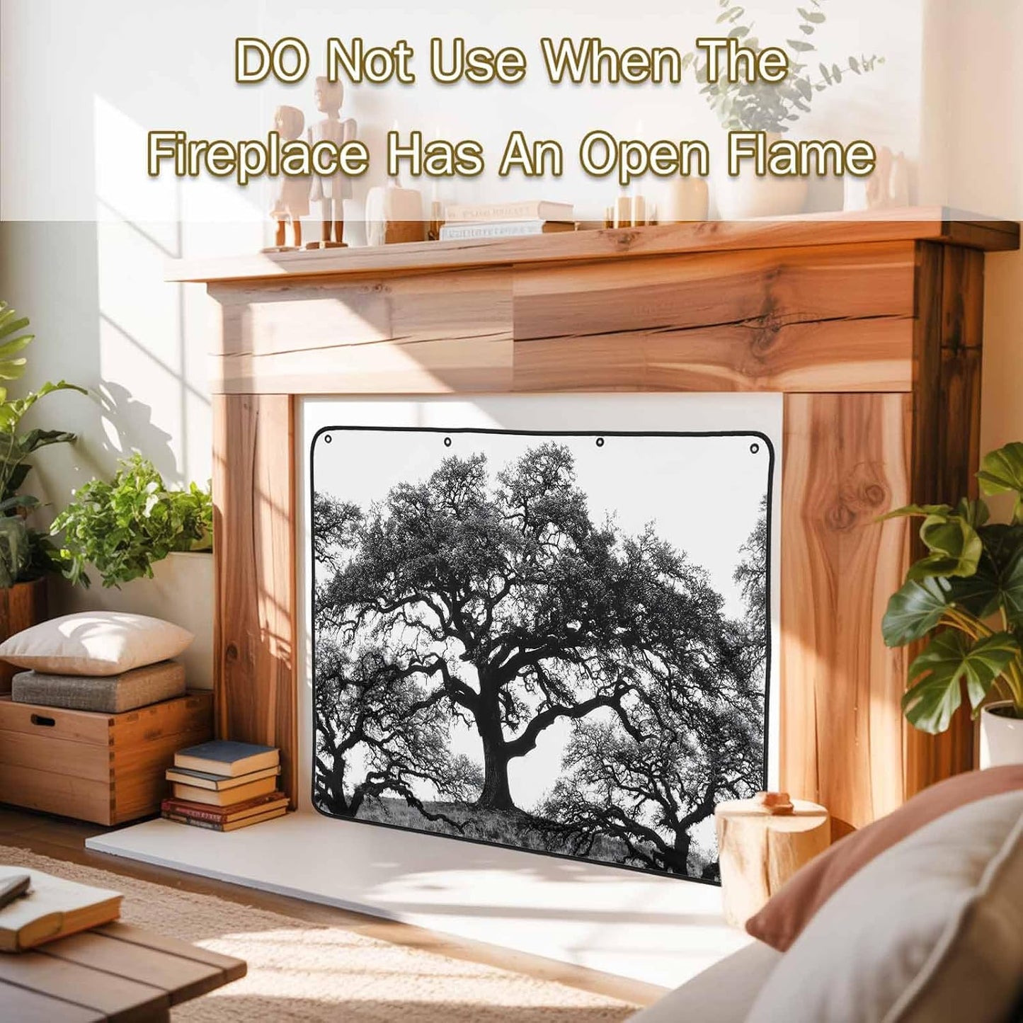 Magnetic Fireplace Cover Oak Tree Forest Fireplace Screen Decorative Black Deep Roots Branches Insulation Fireplace Blocker Blanket Save Energy Fireplace Draft Stopper Covers for Living Room 36x30