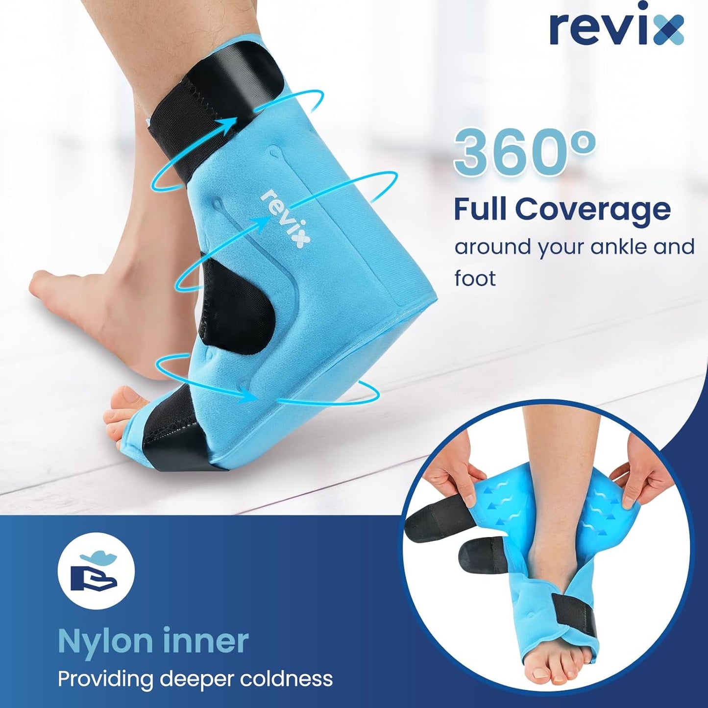 REVIX Large Ankle Ice Pack for Foot Discomfort, Reusable Gel Cold Pack with Cold Compression Therapy, Full Coverage Ankle Ice Wrap for Post-Workout Recovery, Plantar Fasciitis