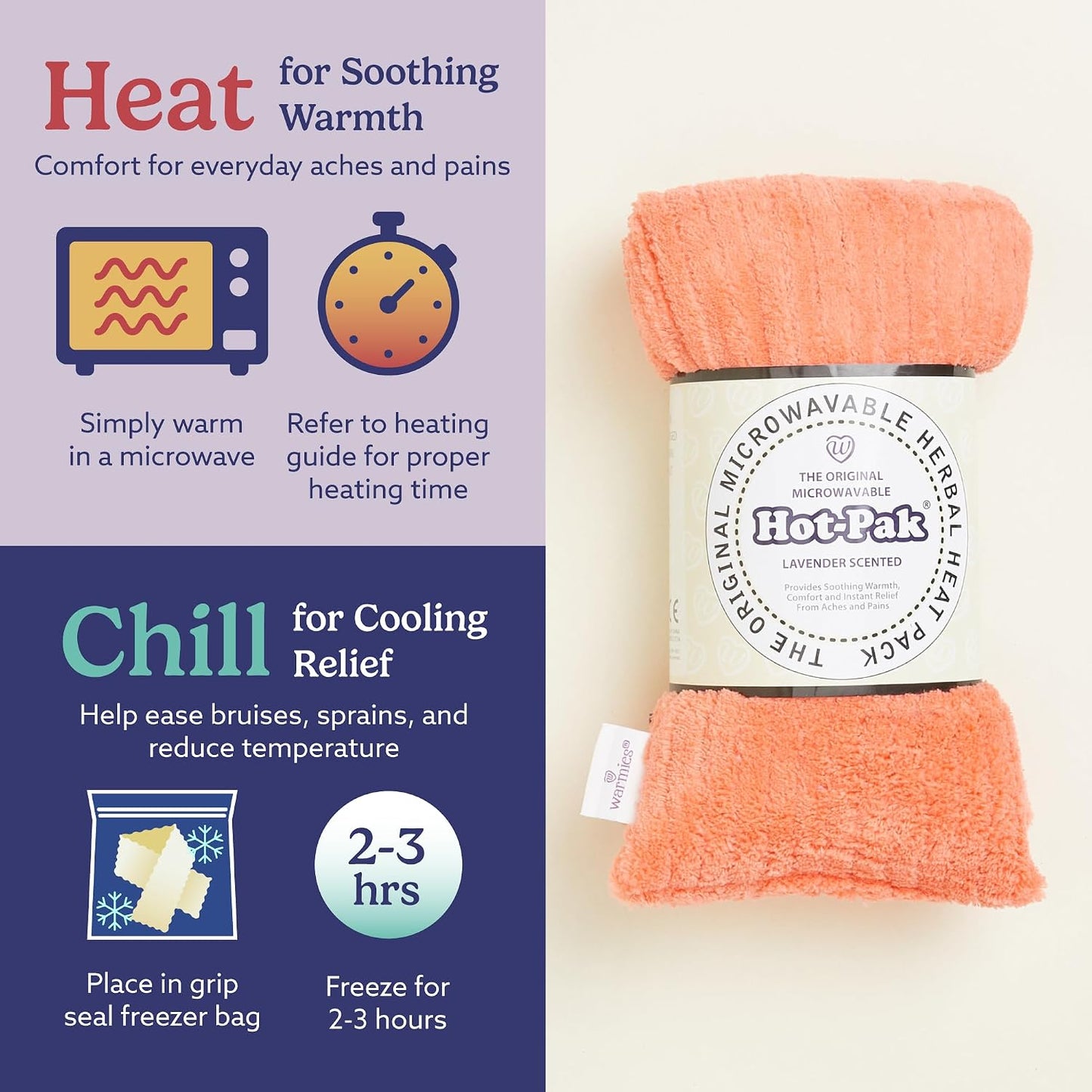 warmies Hot-Pak Microwavable Neck Wrap - Soothing Warm Compress with Scented Lavender - Cooling Neck Warmer for Relaxation - Microwave Heating Pad for Aches & Pains - Gray, Soft Cord, Pack of 1